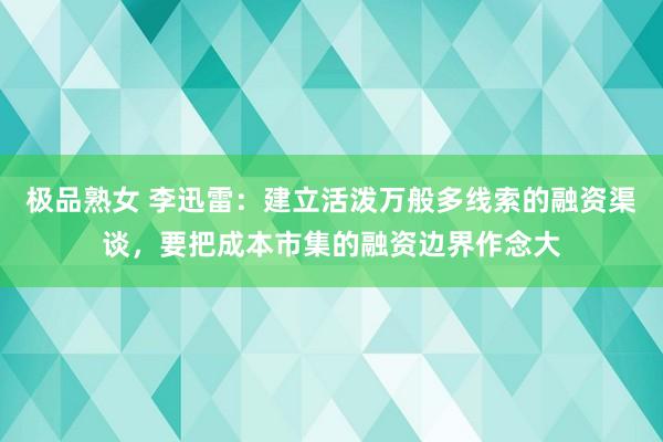 极品熟女 李迅雷：建立活泼万般多线索的融资渠谈，要把成本市集的融资边界作念大