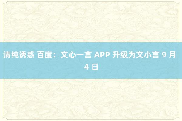 清纯诱惑 百度：文心一言 APP 升级为文小言 9 月 4 日