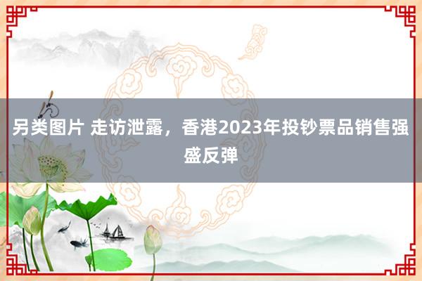 另类图片 走访泄露，香港2023年投钞票品销售强盛反弹