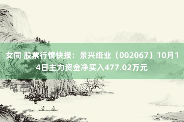 女同 股票行情快报：景兴纸业（002067）10月14日主力资金净买入477.02万元