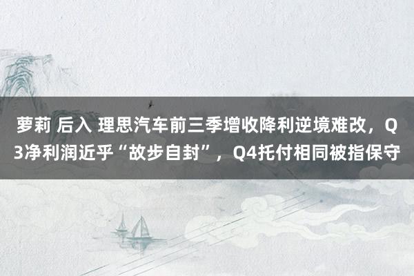 萝莉 后入 理思汽车前三季增收降利逆境难改，Q3净利润近乎“故步自封”，Q4托付相同被指保守